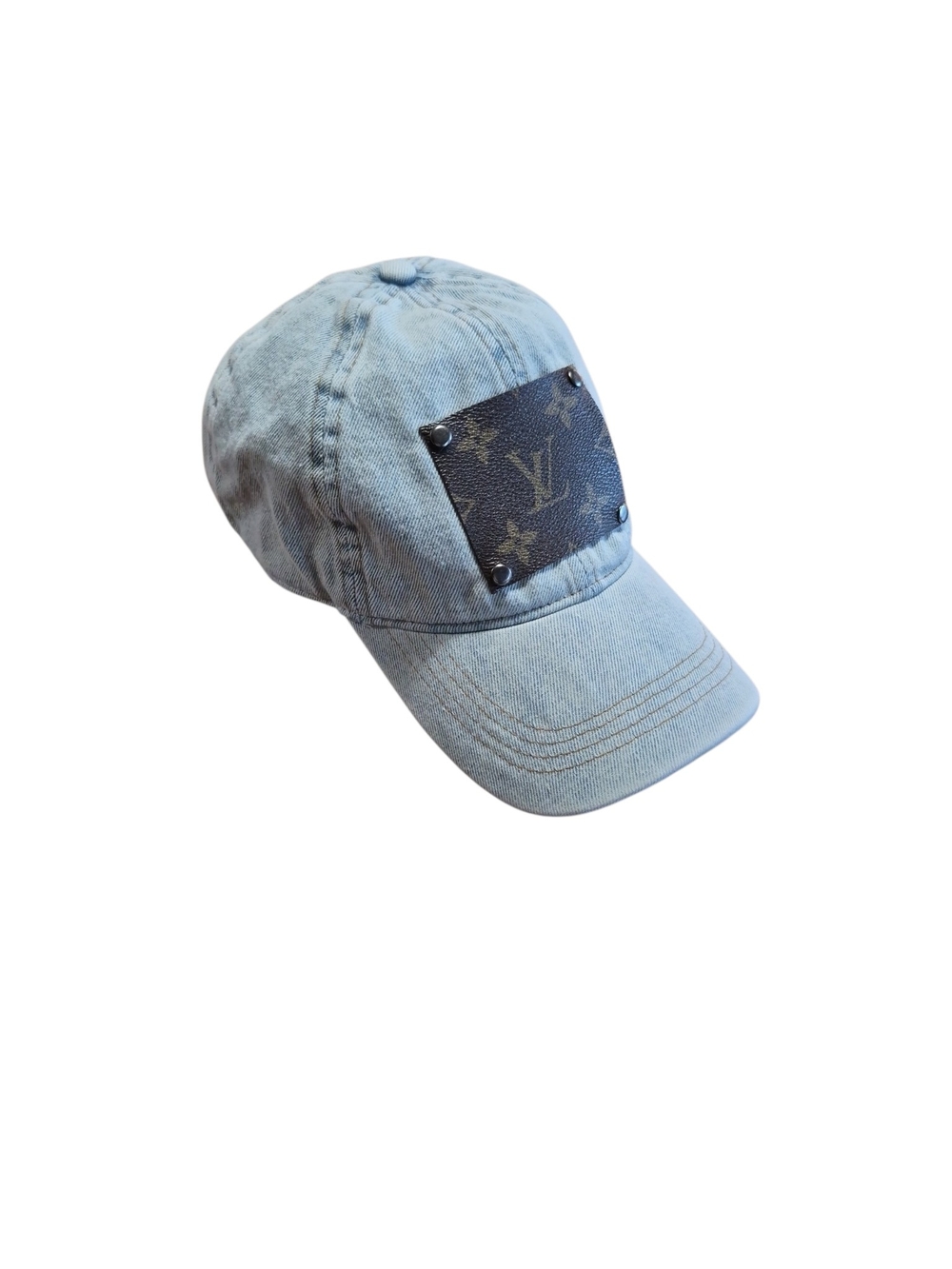 Upcycled Light Blue Denim Baseball Cap with Monogram Patch